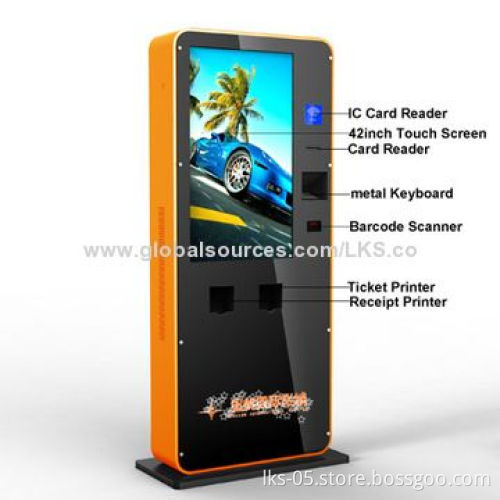 Standing Kiosk with Card Dispenser and 42-inch Touch Screen for Banking Queuing Management